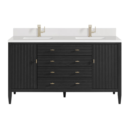 Myrrin 60" Double Vanity, Carbon Oak w/ Single Hole 3 CM White Zeus Silestone Top & Backsplash