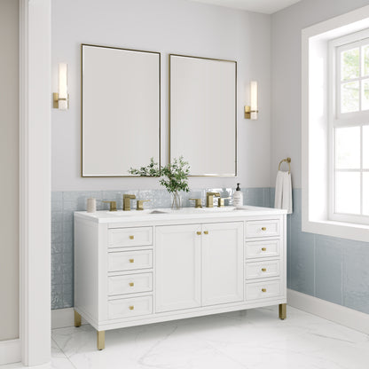 Renovate for Less Atlanta Chicago 60" Double Vanity, Glossy White, w/ 3 CM White Zeus Silestone® Top