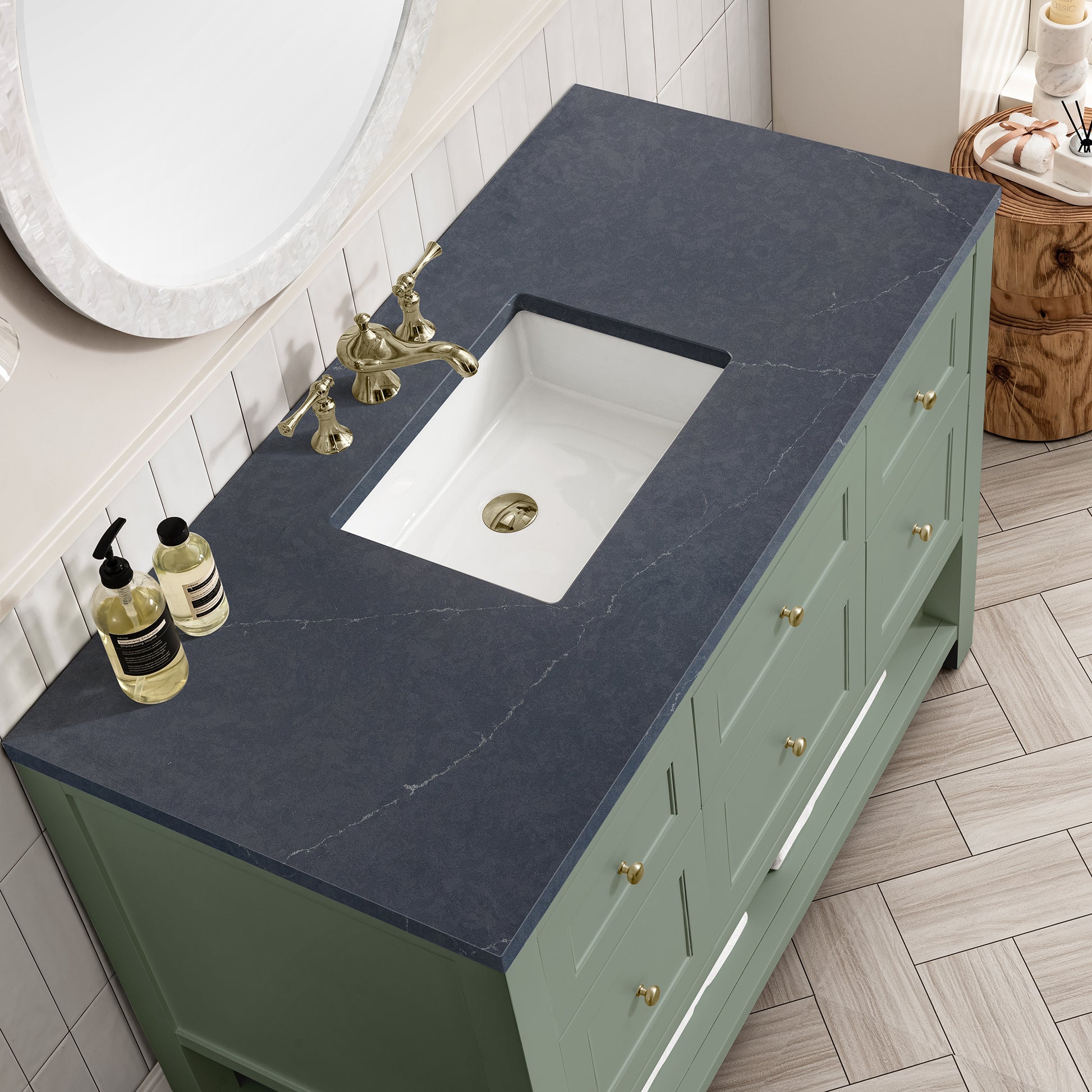 Renovate for Less Atlanta Breckenridge 48" Single Vanity, Smokey Celadon w/ 3 CM Charcoal Soapstone Top