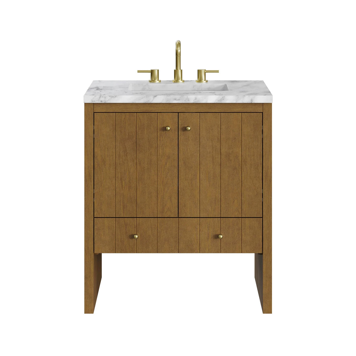 Hudson 30" Single Vanity, Honey Oak w/ 3 CM Carrara Marble Top