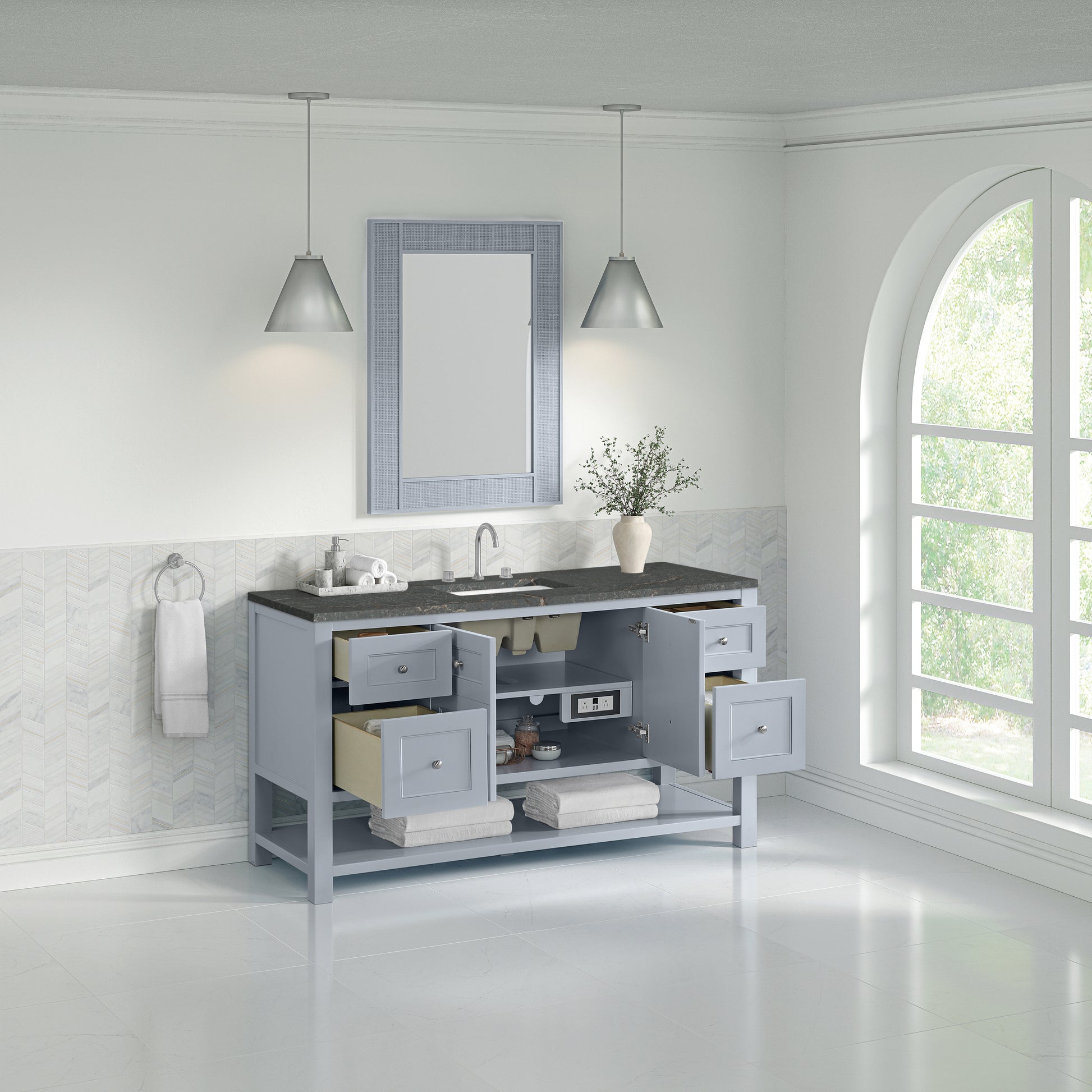 Renovate for Less Atlanta Breckenridge 60" Single Vanity, Serenity Blue w/ 3 CM Parisien Bleu Top w/ FreePower Wireless Charger