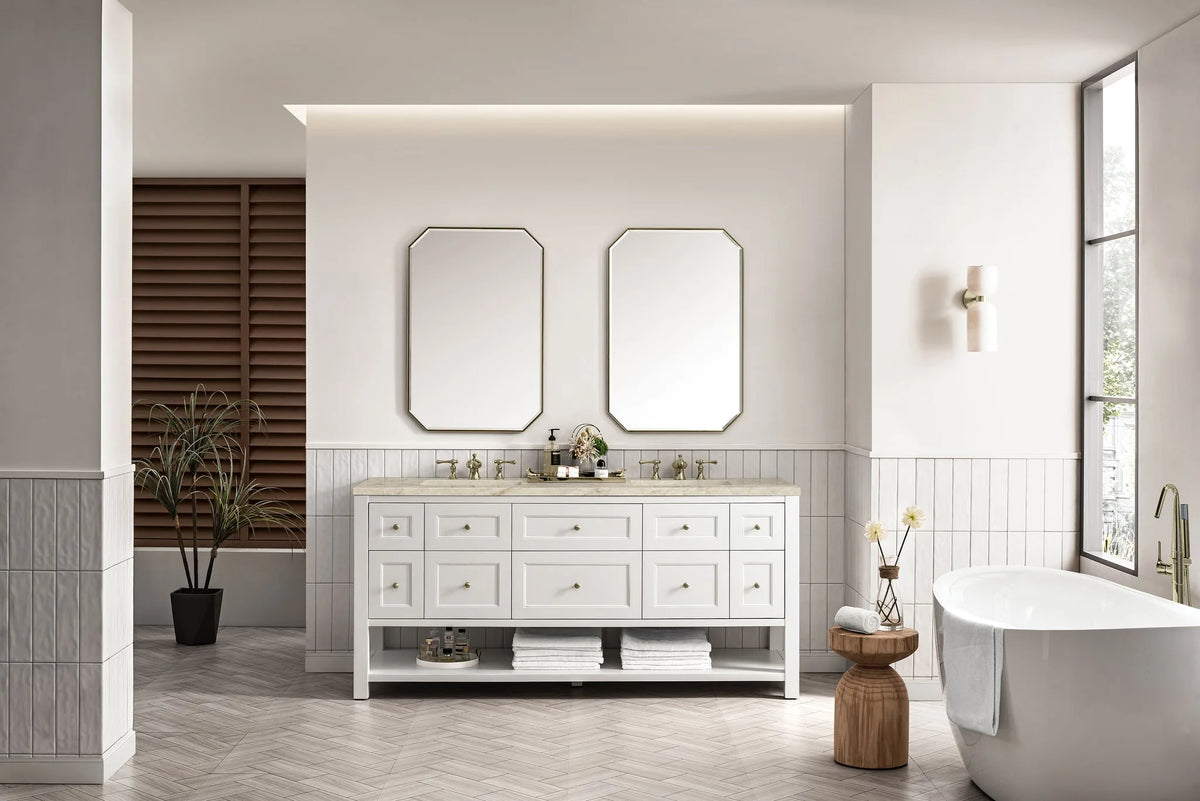 Breckenridge 72" Double Vanity, Bright White, w/ 3 CM Tajnar Eclos Top w/FreePower Wireless Charger