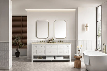 Breckenridge 72" Double Vanity, Bright White, w/ 3 CM Tajnar Eclos Top w/FreePower Wireless Charger