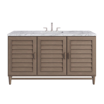 Renovate for Less Atlanta Portland 60" Single Vanity Whitewashed Walnut w/ 3 CM Carrara Marble Top