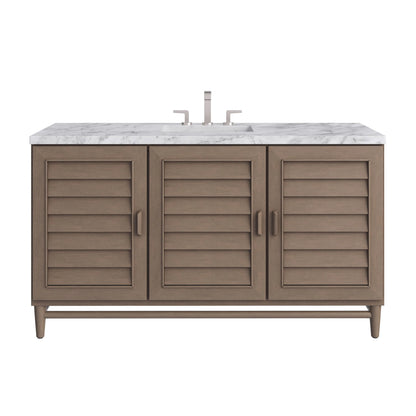 Portland 60" Single Vanity Whitewashed Walnut w/ 3 CM Carrara Marble Top