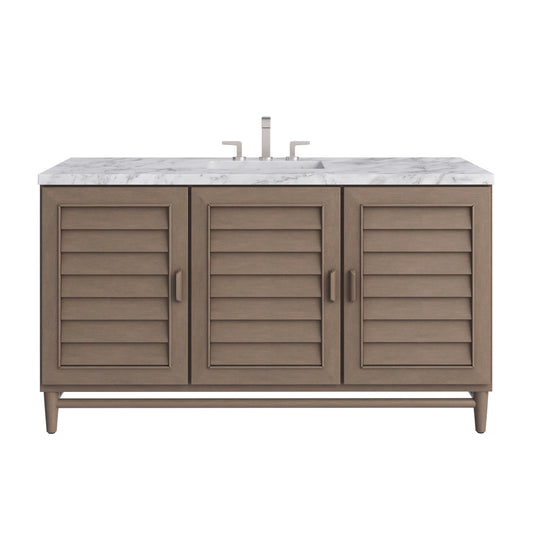 Portland 60" Single Vanity Whitewashed Walnut w/ 3 CM Carrara Marble Top