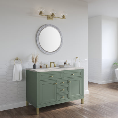 Renovate for Less Atlanta Chicago 48" Single Vanity, Smokey Celadon, w/ 3 CM Eternal Jasmine Pearl Silestone® Top w/FreePower Wireless Charger