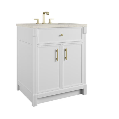 Renovate for Less Atlanta Bellshire 30" Single Vanity, Bright White w/ 3 CM Siberian Silestone Top