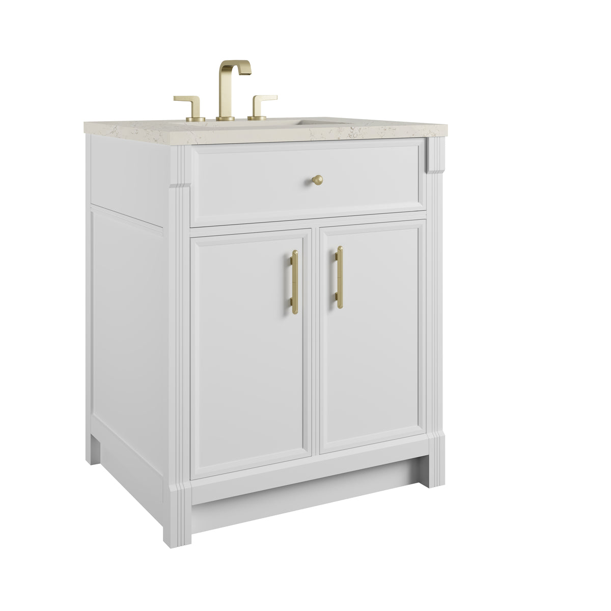 Renovate for Less Atlanta Bellshire 30" Single Vanity, Bright White w/ 3 CM Siberian Silestone Top