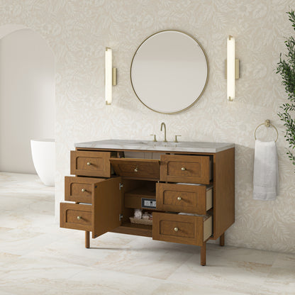 Renovate for Less Atlanta Laurent 48" Single Vanity, Honey Oak w/ 3 CM Victorian Silver Silestone Top