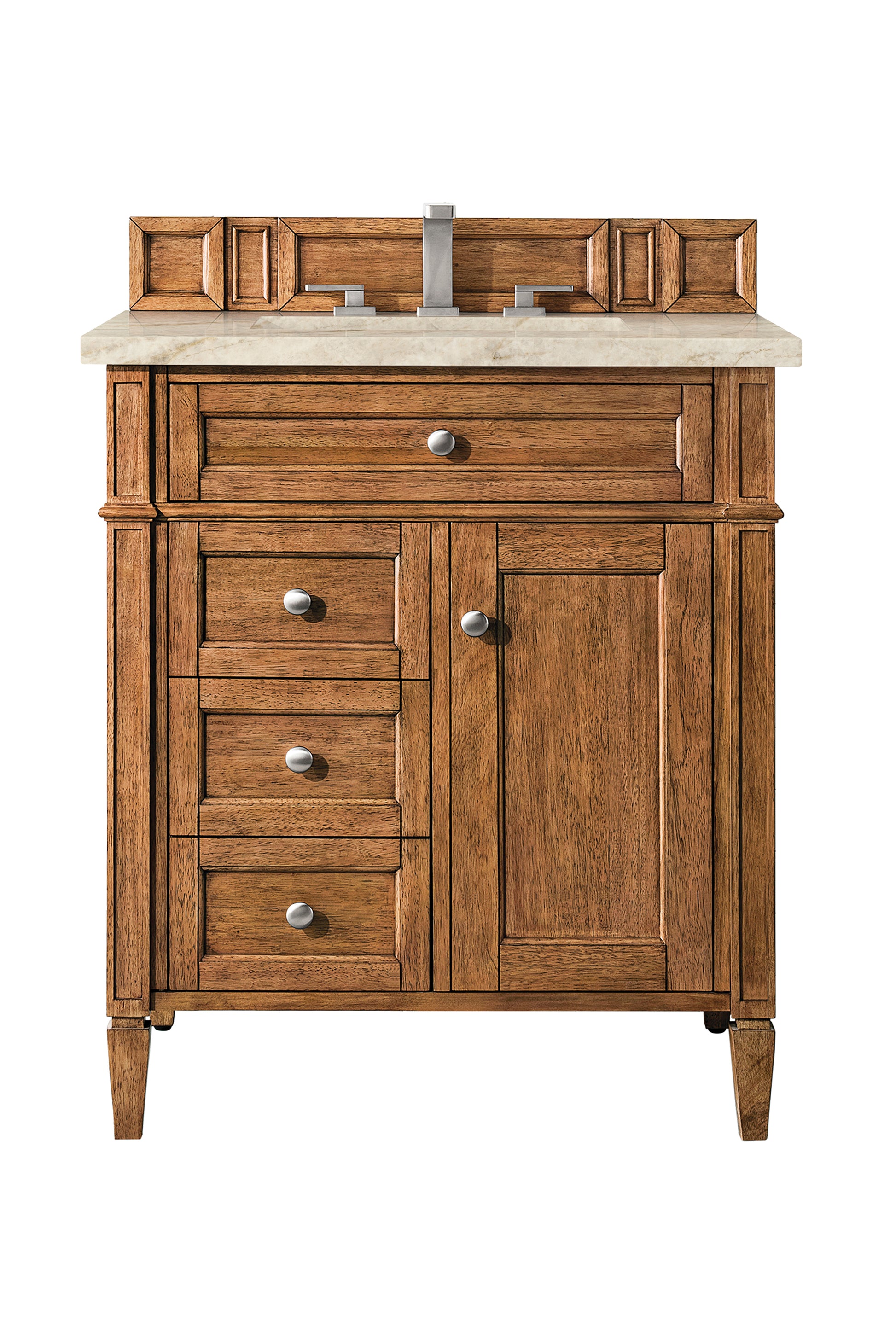 Renovate for Less Atlanta Brittany 30" Single Vanity, Saddle Brown, w/ 3 CM Tajnar Eclos Top