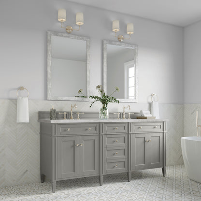Renovate for Less Atlanta Brittany 72" Double Vanity, Urban Gray w/ 3 CM Victorian Silver Silestone Top w/FreePower Wireless Charger