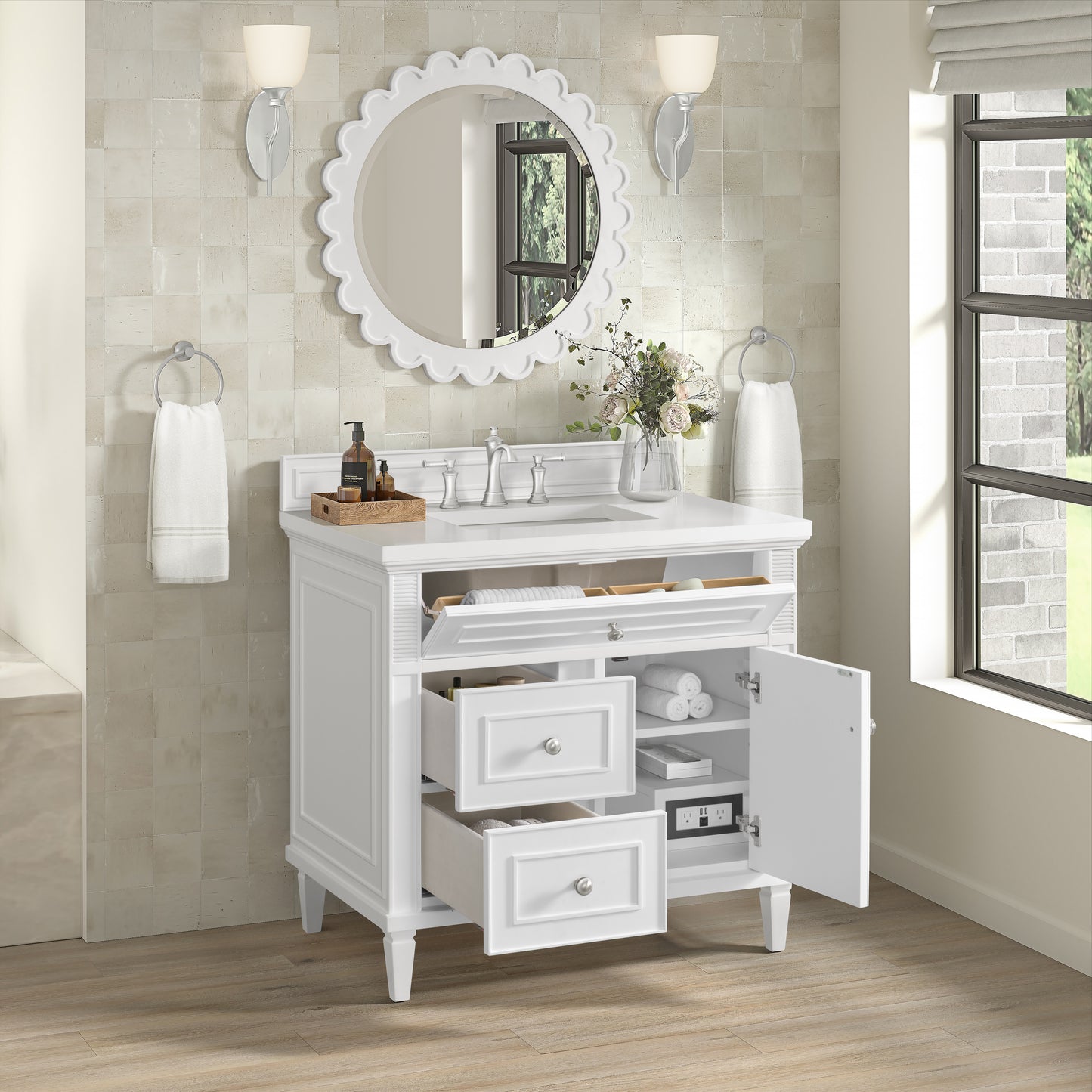 Renovate for Less Atlanta Lorelai 36" Single Vanity, Bright White w/ 3 CM White Zeus Silestone Top