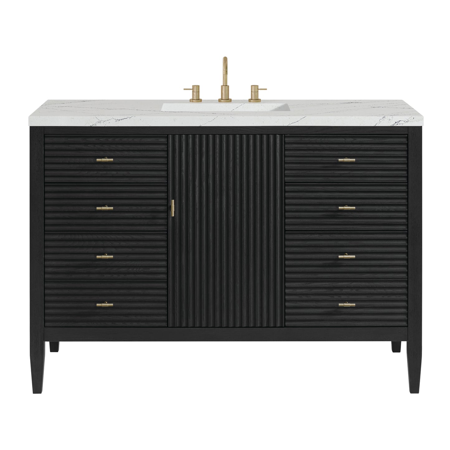Renovate for Less Atlanta Myrrin 48" Single Vanity, Carbon Oak w/ 3 CM Ethereal Noctis Silestone Top w/FreePower Wireless Charger