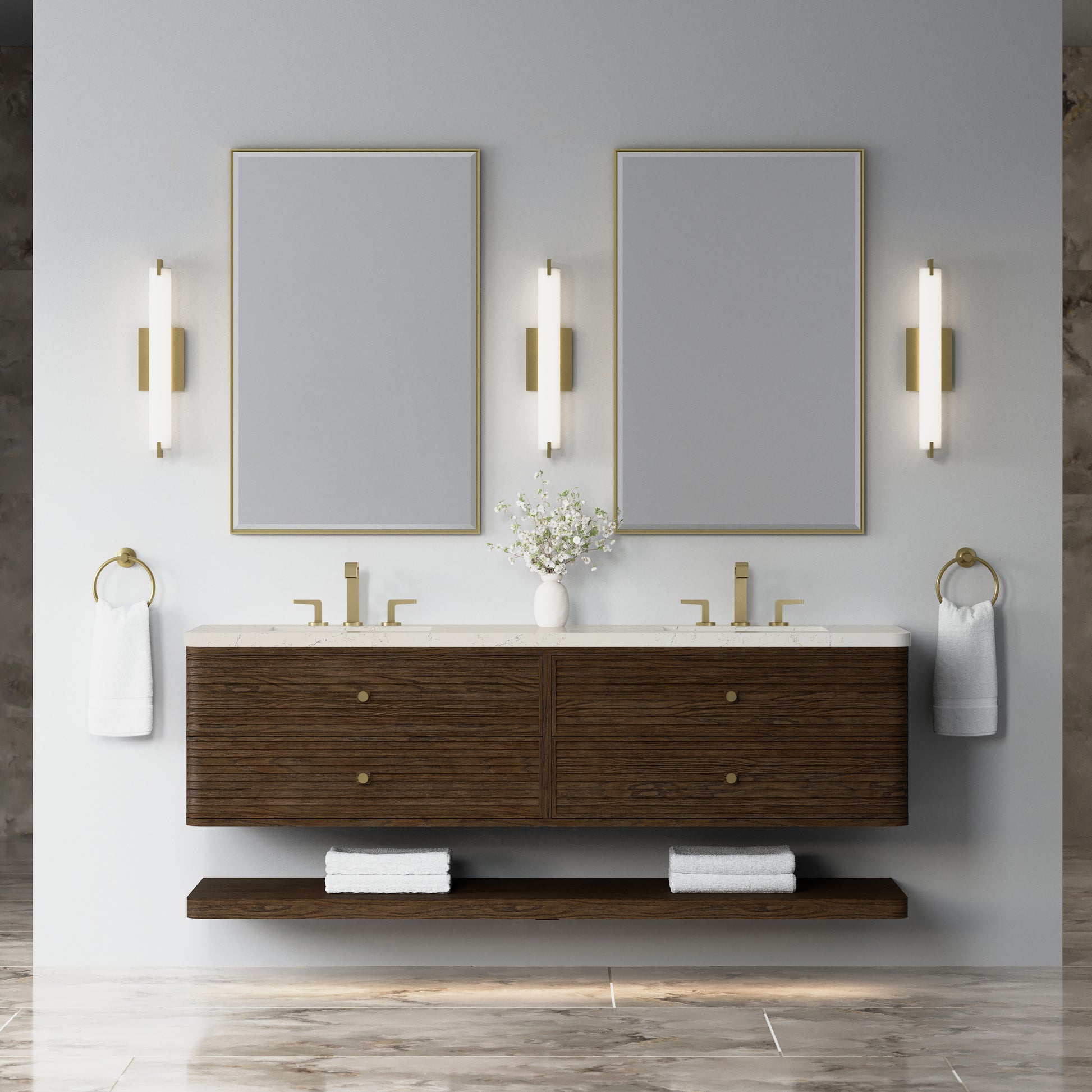 Renovate for Less Atlanta Allamari 72" Double Vanity, Sable w/ 3 CM Siberian Silestone Top