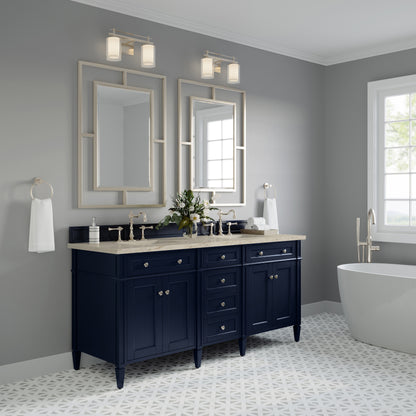 Renovate for Less Atlanta Brittany 72" Double Vanity, Victory Blue, w/ 3 CM Tajnar Eclos Top