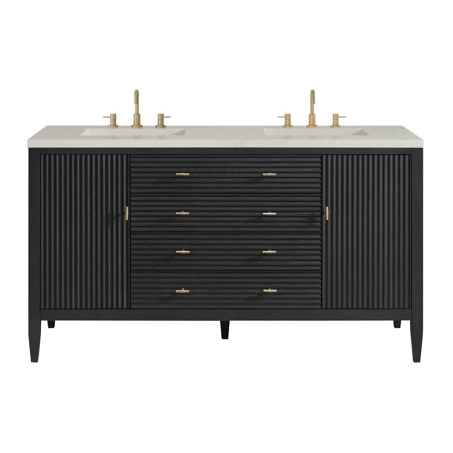 Renovate for Less Atlanta Myrrin 60" Double Vanity, Carbon Oak, w/ 3 CM Siberian Silestone Top
