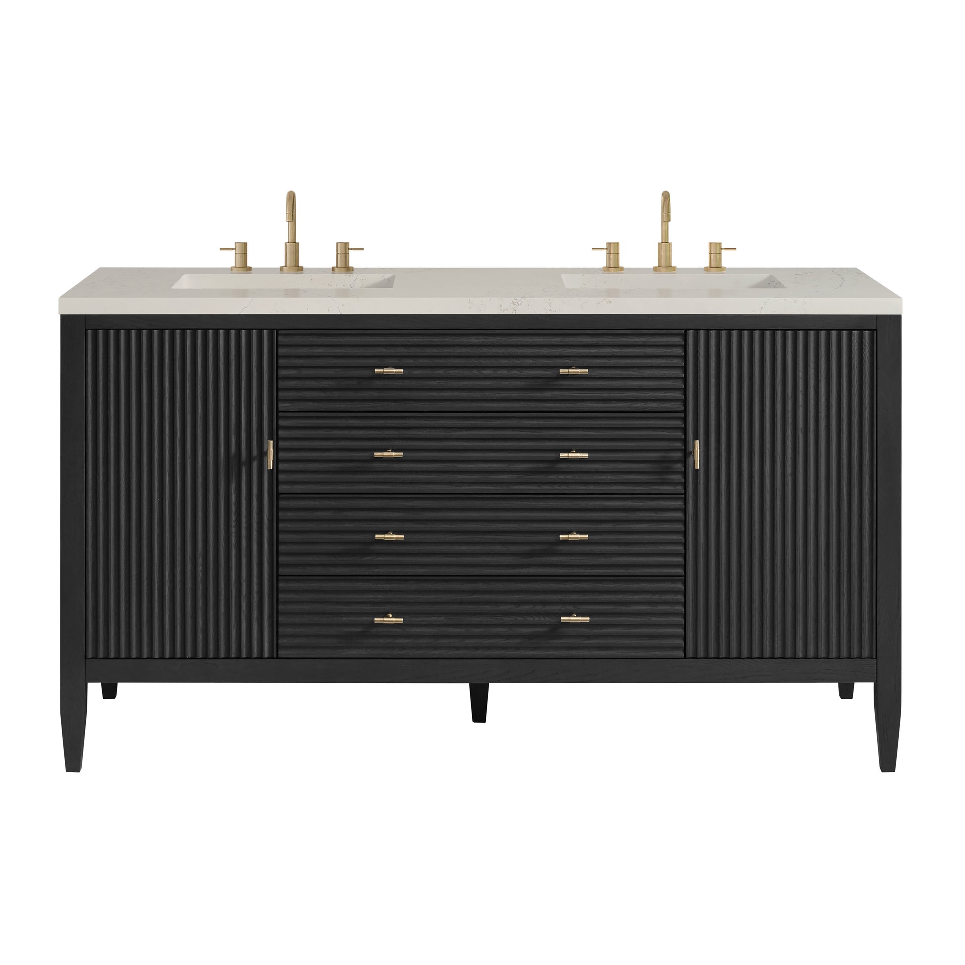 Renovate for Less Atlanta Myrrin 60" Double Vanity, Carbon Oak, w/ 3 CM Siberian Silestone Top
