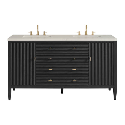 Renovate for Less Atlanta Myrrin 60" Double Vanity, Carbon Oak, w/ 3 CM Siberian Silestone Top