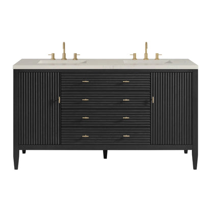 Myrrin 60" Double Vanity, Carbon Oak, w/ 3 CM Siberian Silestone Top w/FreePower Wireless Charger