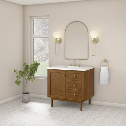 Renovate for Less Atlanta Laurent 36" Single Vanity, Honey Oak w/ 3 CM White Zeus Silestone Top