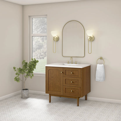 Laurent 36" Single Vanity, Honey Oak w/ 3 CM White Zeus Silestone Top