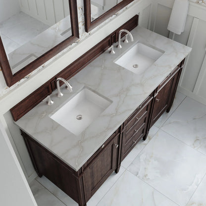 Brittany 60" Double Vanity, Burnished Mahogany w/ 3 CM Victorian Silver Silestone Top
