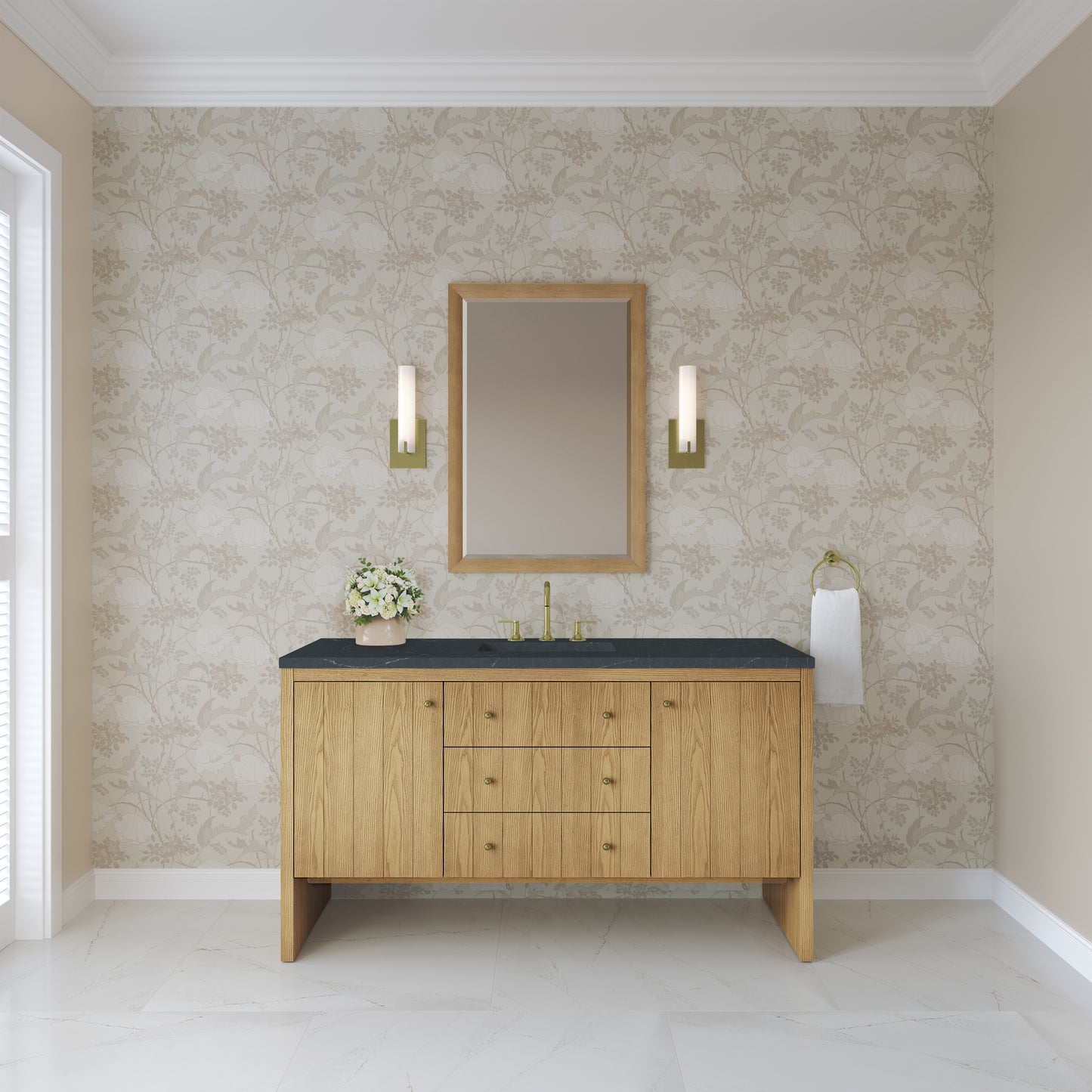 Renovate for Less Atlanta Hudson 60" Single Vanity, Light Natural Oak w/ 3 CM Charcoal Soapstone Top