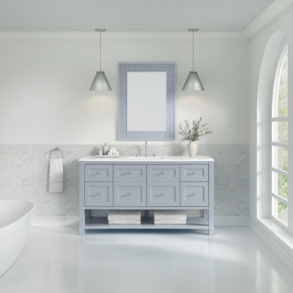 Renovate for Less Atlanta Breckenridge 60" Single Vanity, Serenity Blue, w/ 3 CM White Zeus Quartz Top