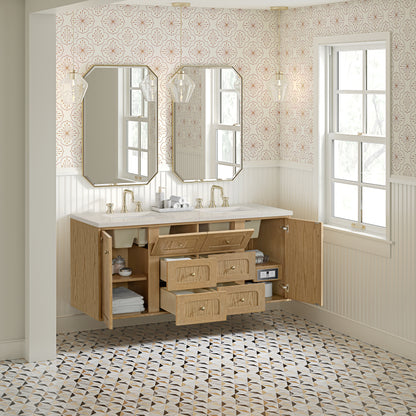 Renovate for Less Atlanta Laurent 60" Double Vanity, Light Natural Oak, w/ 3 CM Siberian Silestone Top