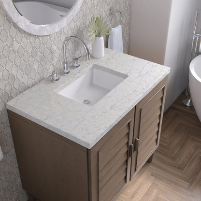 Renovate for Less Atlanta Portland 36" Single Vanity Whitewashed Walnut w/ 3 CM Eternal Jasmine Pearl Silestone Top