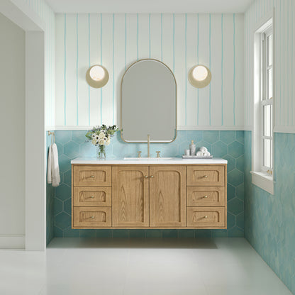 Renovate for Less Atlanta Laurent 60" Single Vanity, Light Natural Oak, w/ 3 CM White Zeus Quartz Top