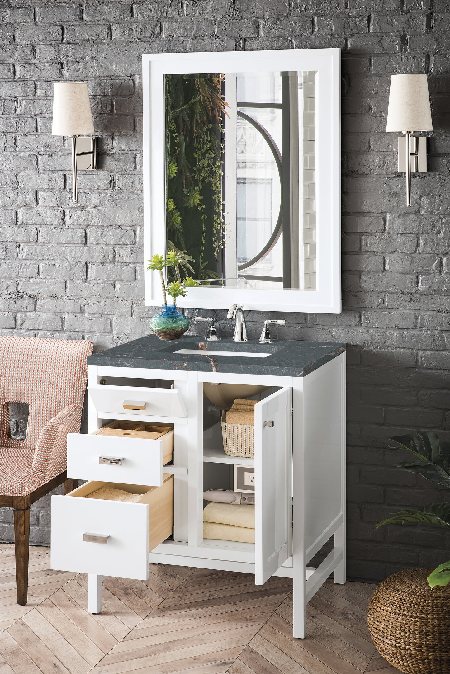 Renovate for Less Atlanta Addison 30" Single Vanity, Glossy White w/ 3 CM Parisien Bleu Silestone Top