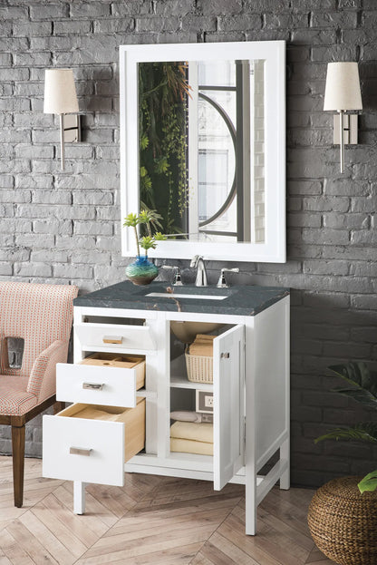 Addison 30" Single Vanity, Glossy White w/ 3 CM Parisien Bleu Silestone Top