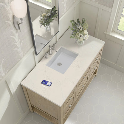Breckenridge 48" Single Vanity, Whitewashed Oak, w/ 3 CM Siberian Silestone Top w/FreePower Wireless Charger