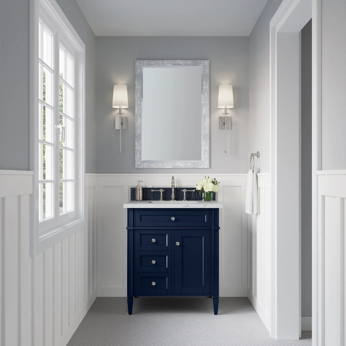 Brittany 30" Single Vanity, Victory Blue w/ 3 CM Ethereal Noctis Silestone Top