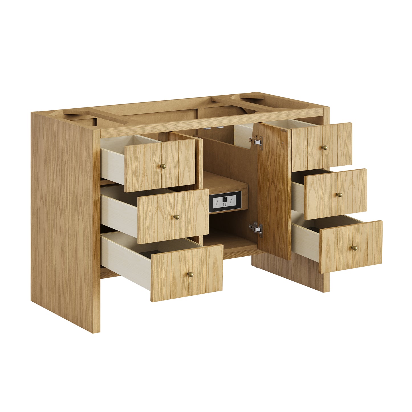Renovate for Less Atlanta Hudson 48" Single Vanity, Light Natural Oak w/ 3 CM Parisien Bleu Top w/ FreePower Wireless Charger