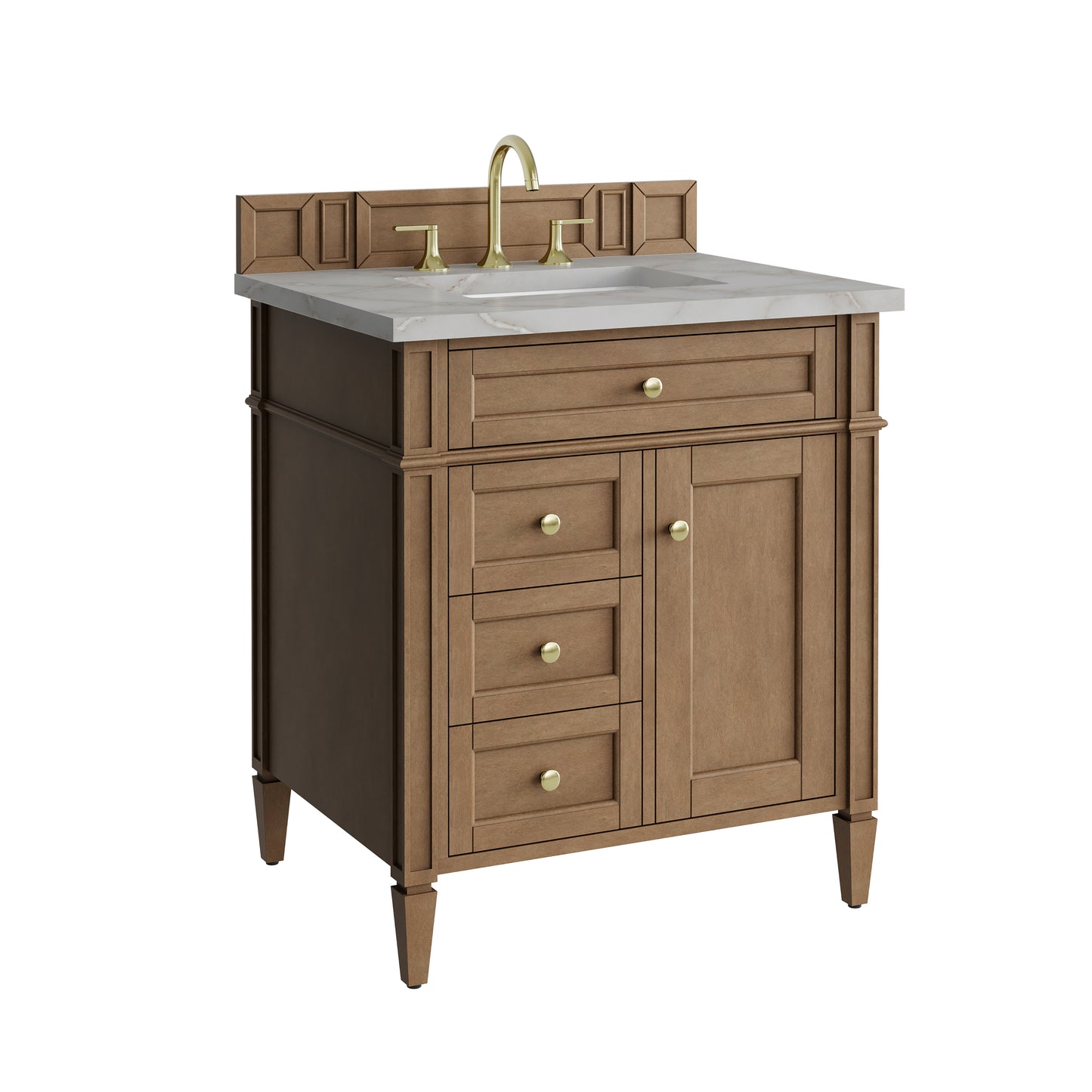 Renovate for Less Atlanta Brittany 30" Single Vanity, Pecan w/ 3 CM Victorian Silver Silestone Top