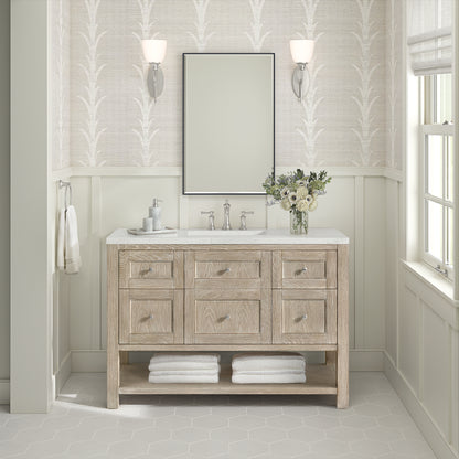 Renovate for Less Atlanta Breckenridge 48" Single Vanity, Whitewashed Oak w/ 3 CM Lime Delight Silestone Top