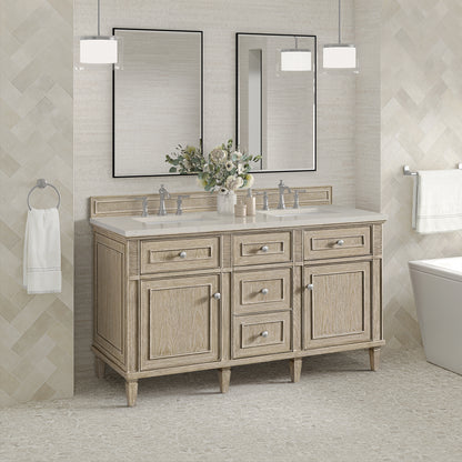 Renovate for Less Atlanta Lorelai 60" Double Vanity, Whitewashed Oak, w/ 3 CM Siberian Silestone Top