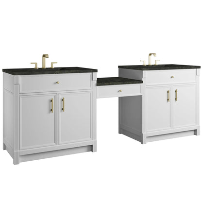 Bellshire 96" Dual Vanity Set with 24" Make-Up Counter, Bright White w/3 cm Phantome Eclos Top