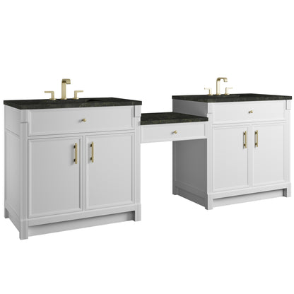 Renovate for Less Atlanta Bellshire 96" Dual Vanity Set with 24" Make-Up Counter, Bright White w/3 cm Phantome Eclos Top