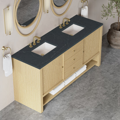 Renovate for Less Atlanta Marigot 72" Double Vanity, Sunwashed Oak w/ 3 CM Charcoal Soapstone Silestone Top