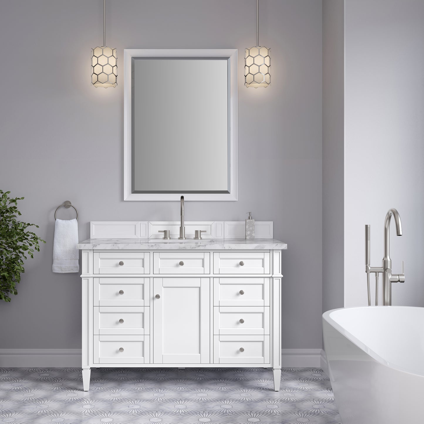 Renovate for Less Atlanta Brittany 48" Single Vanity, Bright White w/ 3 CM Carrara Marble Top