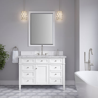 Renovate for Less Atlanta Brittany 48" Single Vanity, Bright White w/ 3 CM Carrara Marble Top