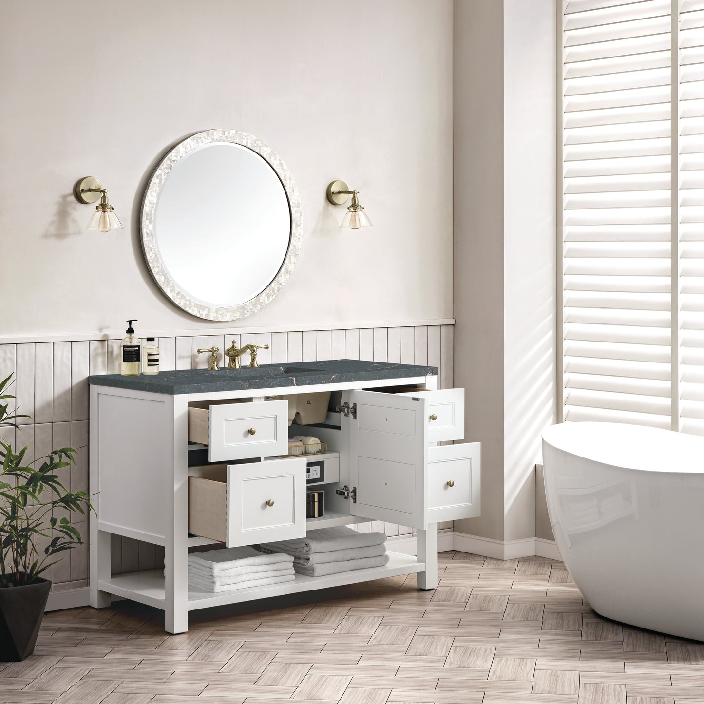 Renovate for Less Atlanta Breckenridge 48" Single Vanity, Bright White w/ 3 CM Parisien Bleu Top