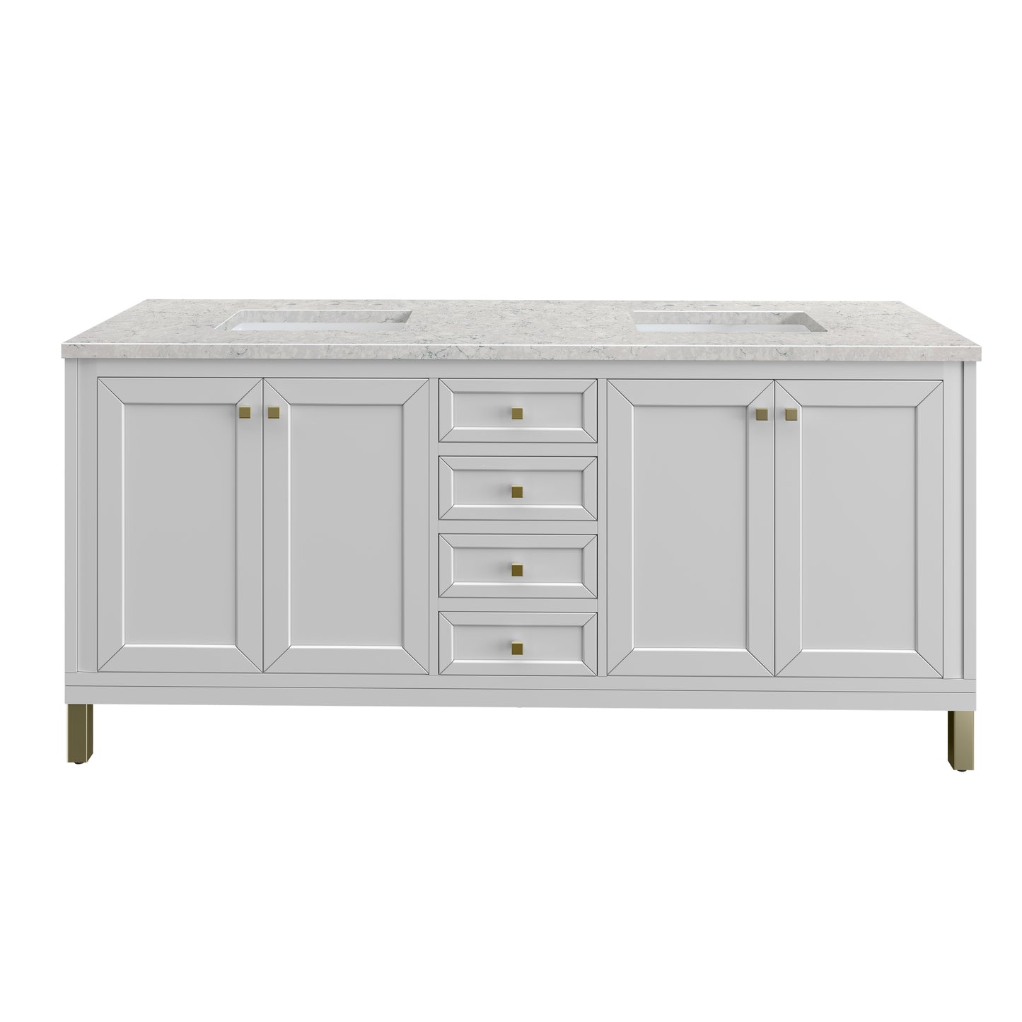 Renovate for Less Atlanta Chicago 72" Double Vanity, Glossy White, w/ 3 CM Eternal Jasmine Pearl Silestone Top w/ FreePower Wireless Charger