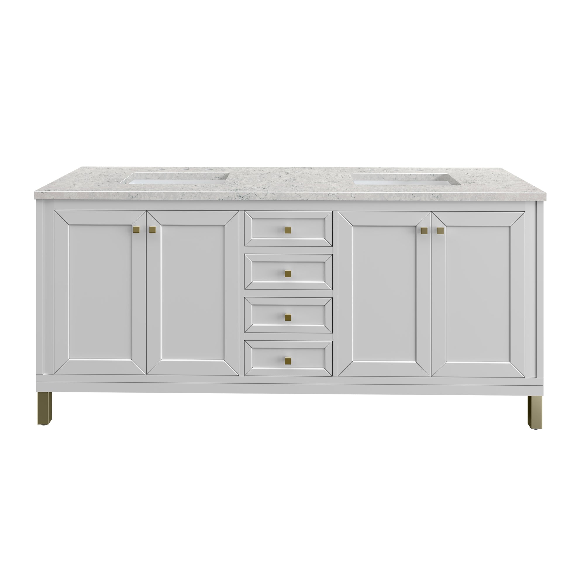 Renovate for Less Atlanta Chicago 72" Double Vanity, Glossy White, w/ 3 CM Eternal Jasmine Pearl Silestone Top w/ FreePower Wireless Charger