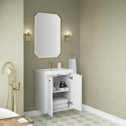 Renovate for Less Atlanta Chianti 24" Single Vanity, Glossy White, Champagne Brass, w/ White Glossy Composite Stone Top