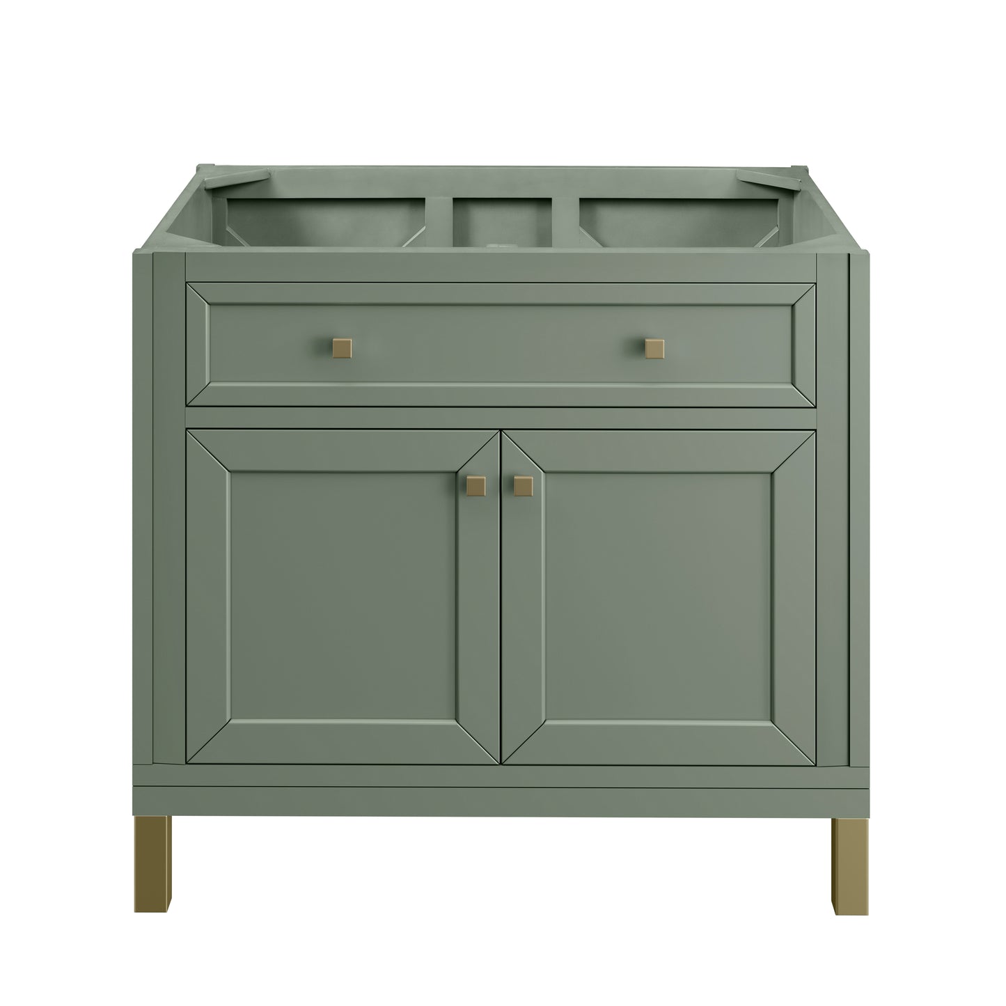 Renovate for Less Atlanta Chicago 36" Single Vanity, Smokey Celadon, w/ Single Hole 3CM White Zeus Silestone® Top & Backsplash